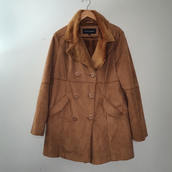 River Island Faux Sherling Suede Jacket Size L - Picture 1 of 10